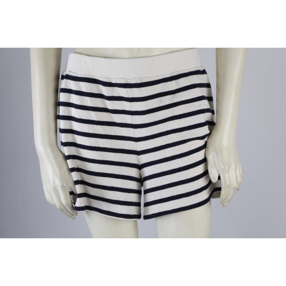 Wyeth Shorts S Navy Blue White Stripe Cotton Elastic High Waist Casual Summer